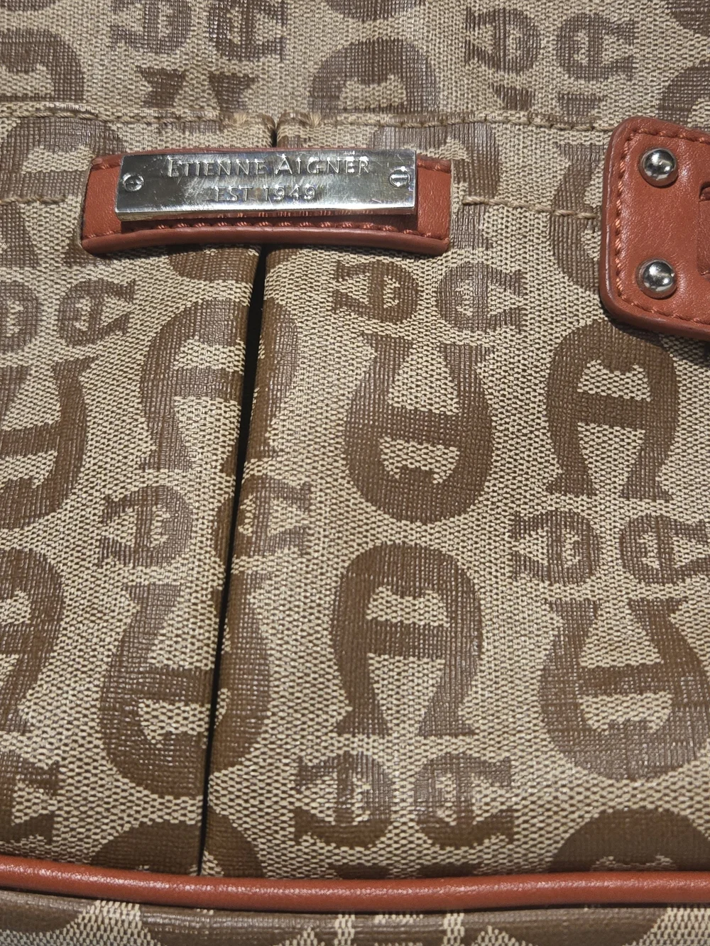 Etienne Aigner Vintage Y2K Monogram Canvas Baguette Shoulder Bag Leather Trim
